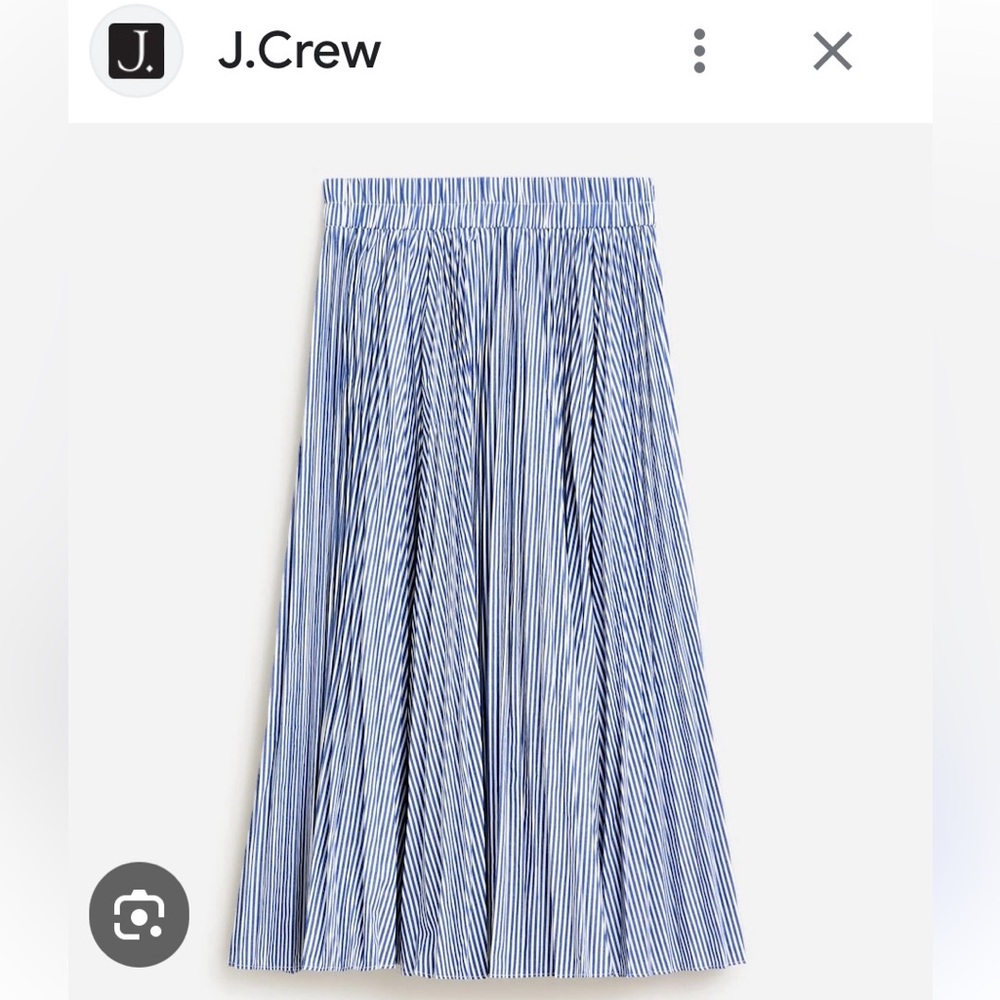 NWT J Crew XL pleated midi cotton blend skirt, Blue/white stripe